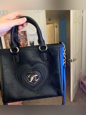 Juicy Couture Black Embossed Heart Satchel with Gold Accent